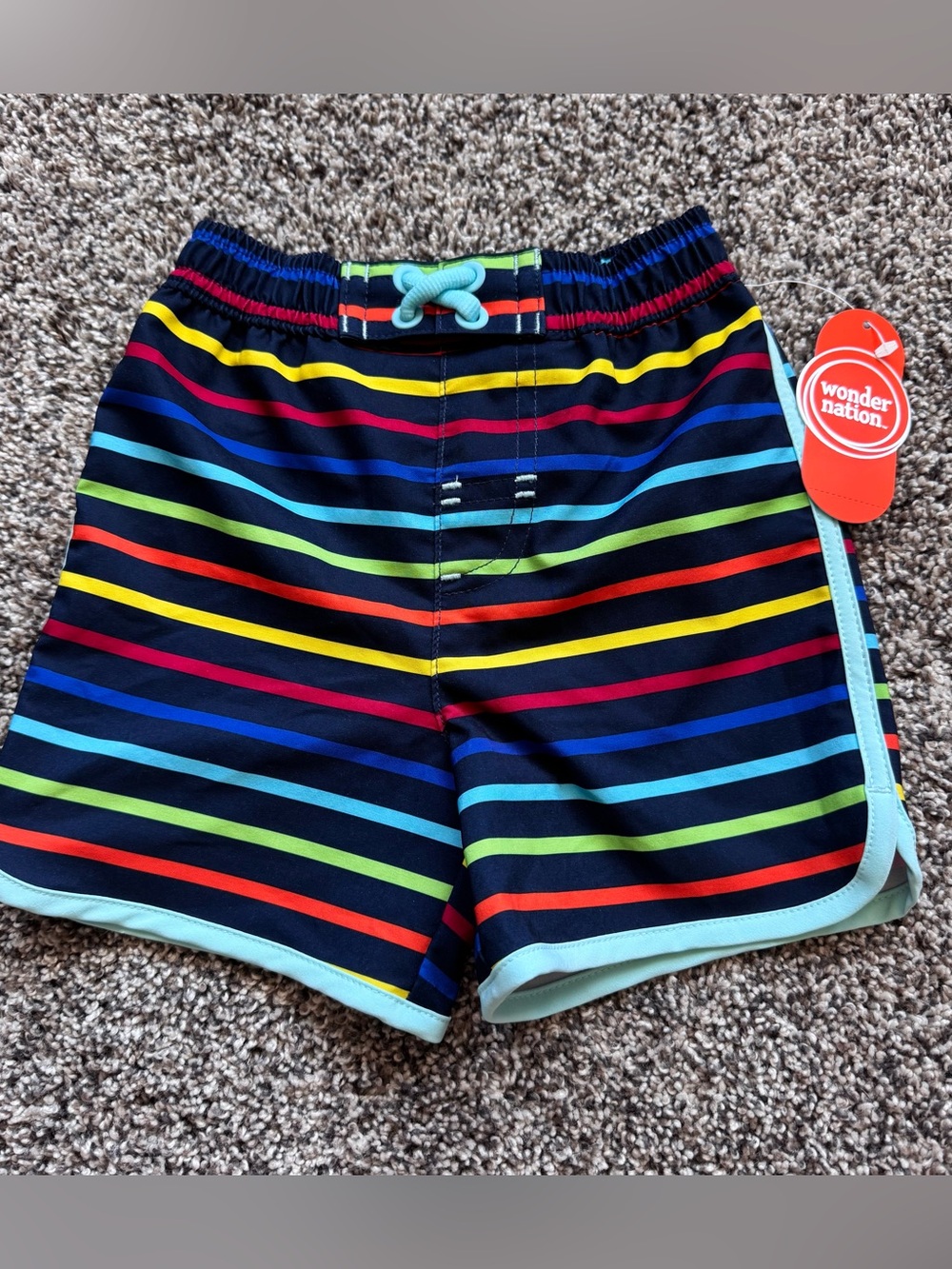 NEW Baby Boys Navy Swim Trunks with Multicolor Stripes